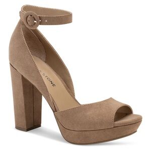 Sun + Stone Women's Beige Peep Toe Reeta Platform Heels Shoes Size 10M